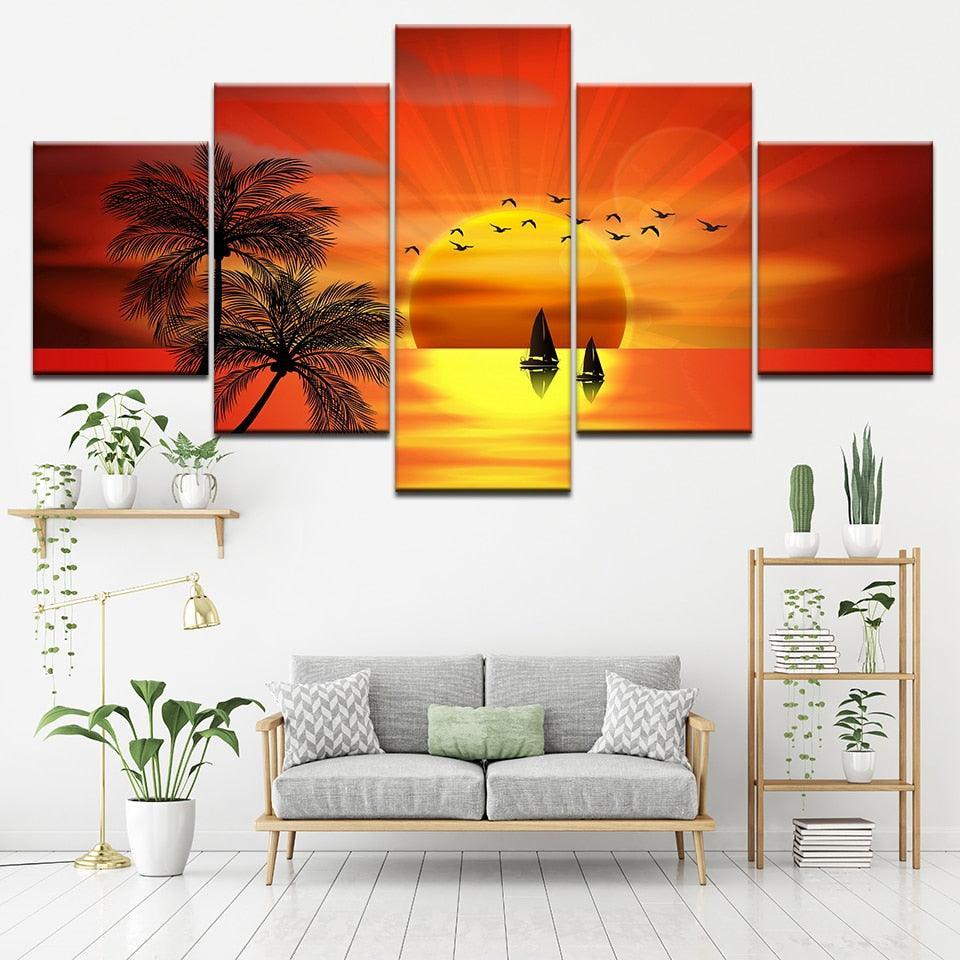 Picturesque Sunset 5 Piece HD Multi Panel Canvas Wall Art Frame-Original Frame
