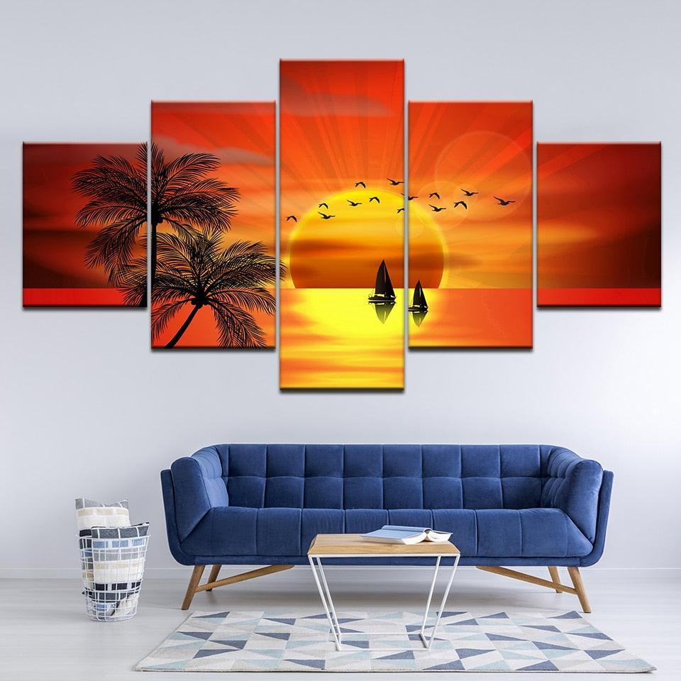 Picturesque Sunset 5 Piece HD Multi Panel Canvas Wall Art Frame-Original Frame