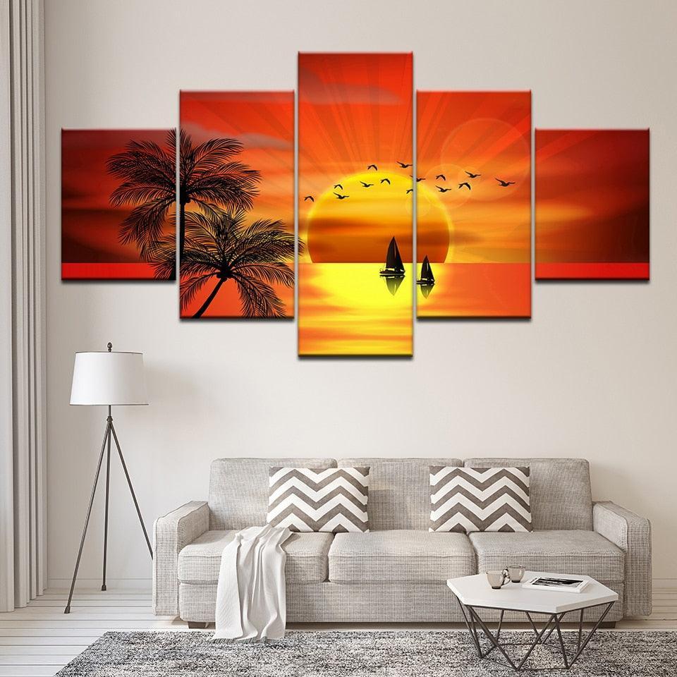 Picturesque Sunset 5 Piece HD Multi Panel Canvas Wall Art Frame-Original Frame