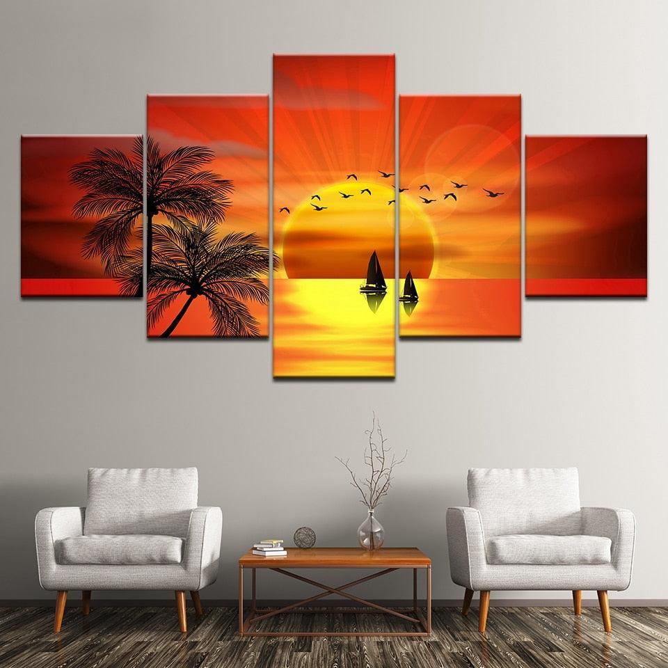 Picturesque Sunset 5 Piece HD Multi Panel Canvas Wall Art Frame-Original Frame