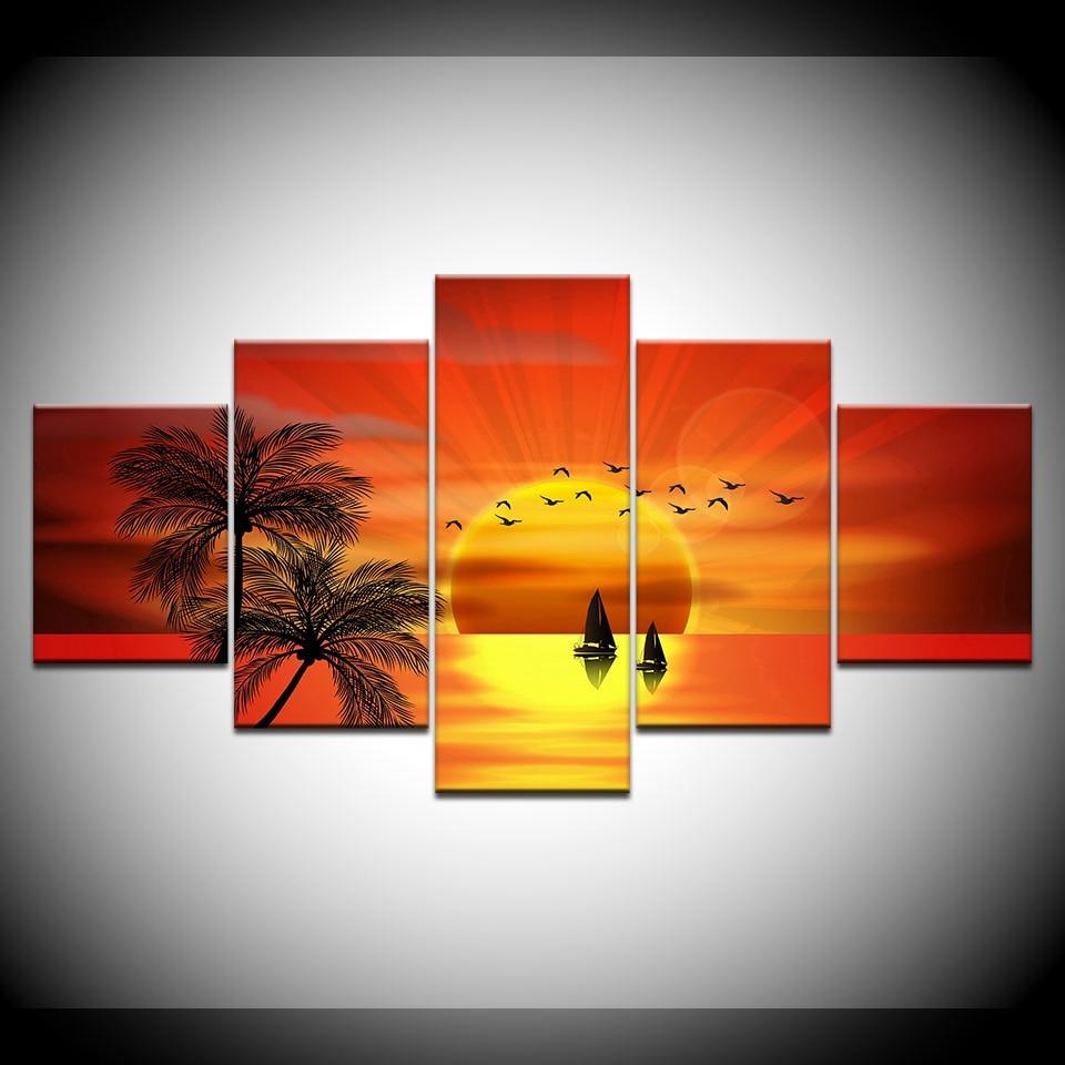 Picturesque Sunset 5 Piece HD Multi Panel Canvas Wall Art Frame-Original Frame