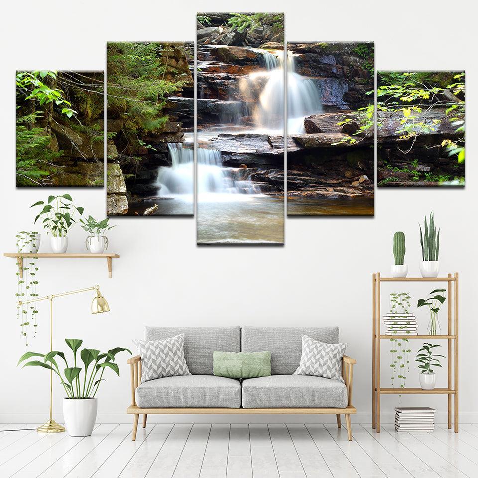 Beautiful Waterfall 5 Piece HD Multi Panel Canvas Wall Art Frame-Original Frame