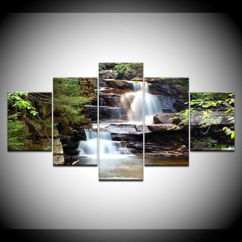 Beautiful Waterfall 5 Piece HD Multi Panel Canvas Wall Art Frame-Original Frame