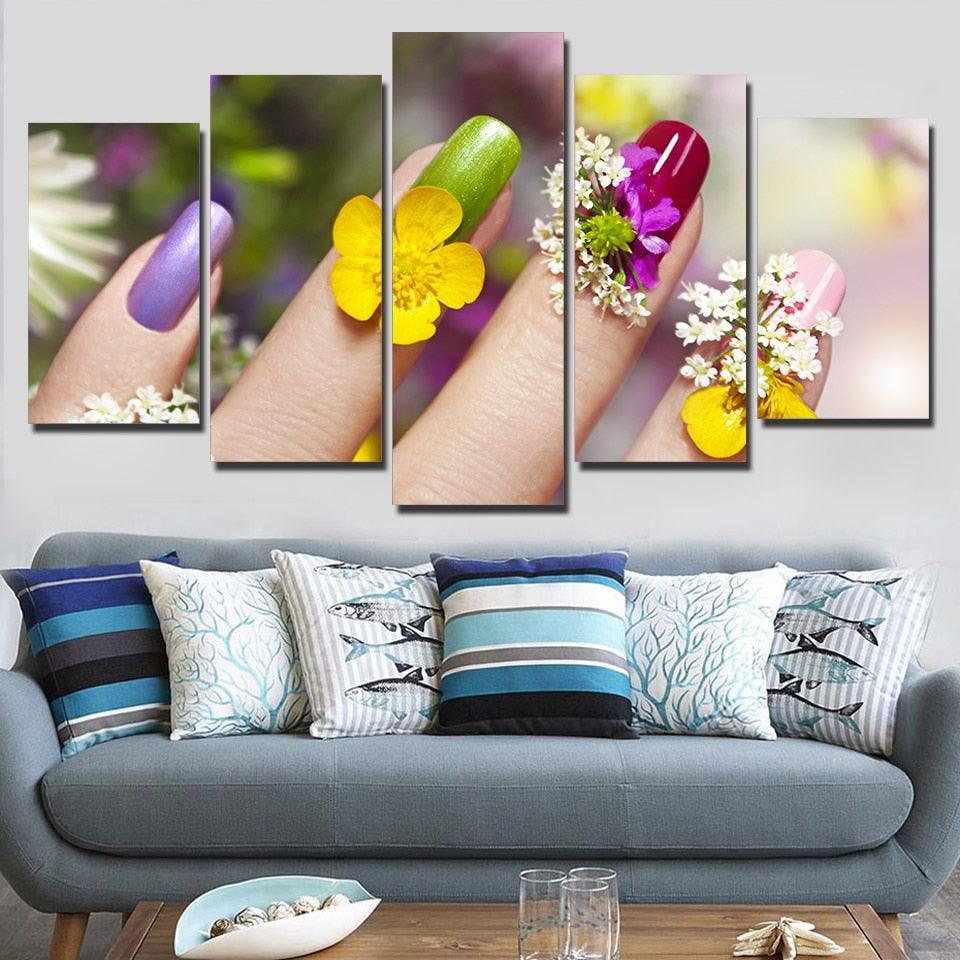 Flower Art 5 Piece HD Multi Panel Canvas Wall Art Frame-Original Frame
