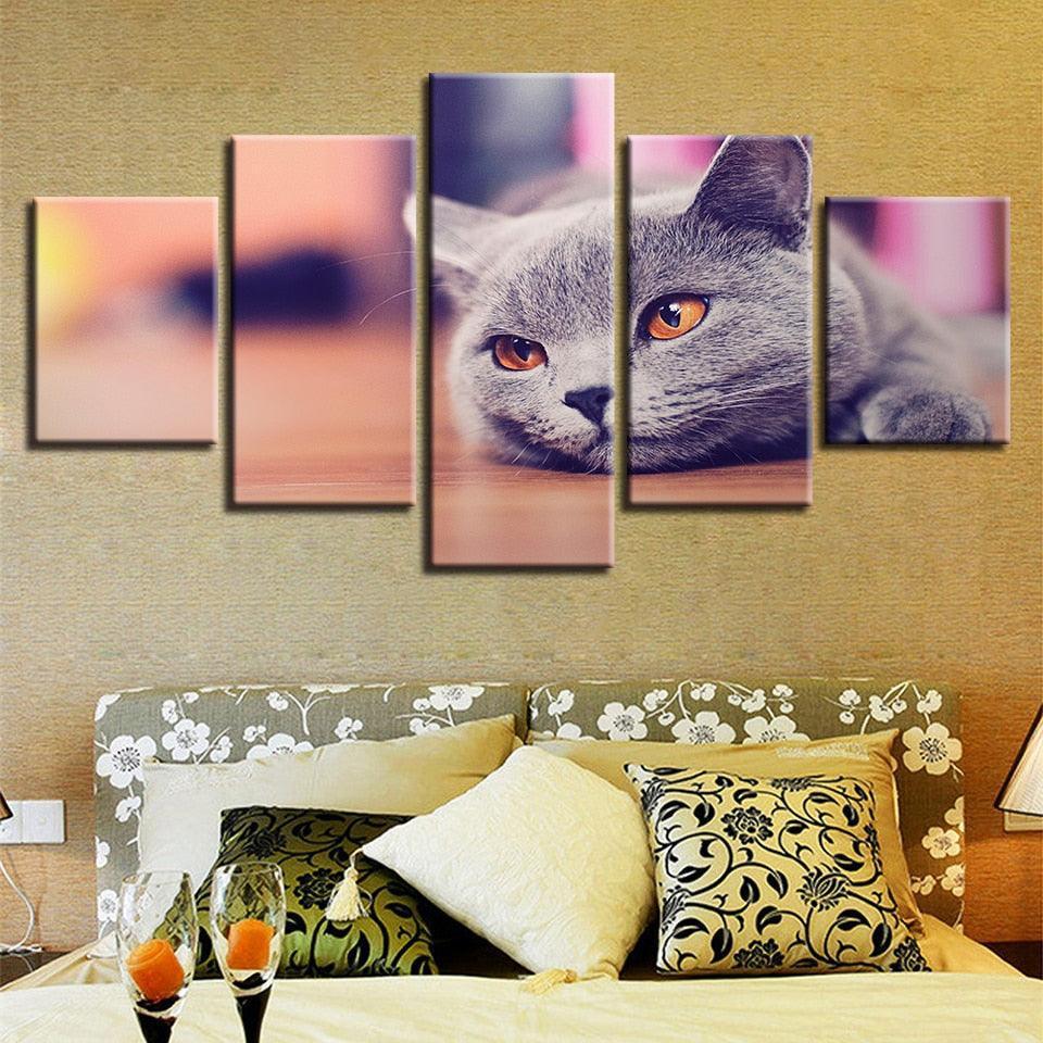 Cat 5 Piece HD Multi Panel Canvas Wall Art-Original Frame