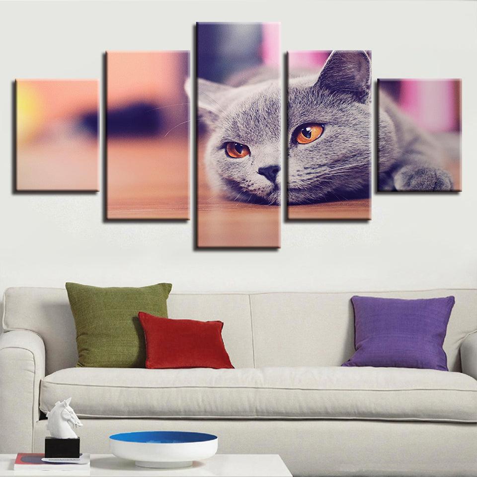 Cat 5 Piece HD Multi Panel Canvas Wall Art-Original Frame