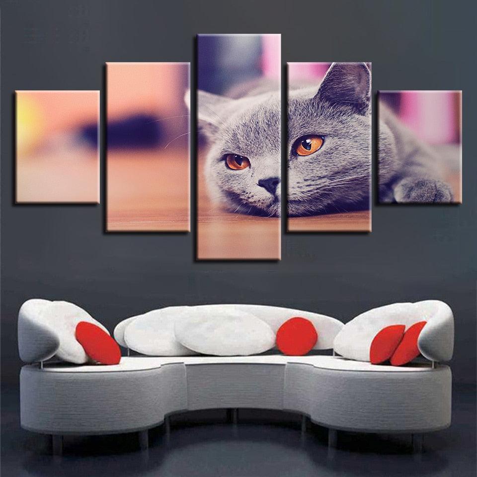 Cat 5 Piece HD Multi Panel Canvas Wall Art-Original Frame