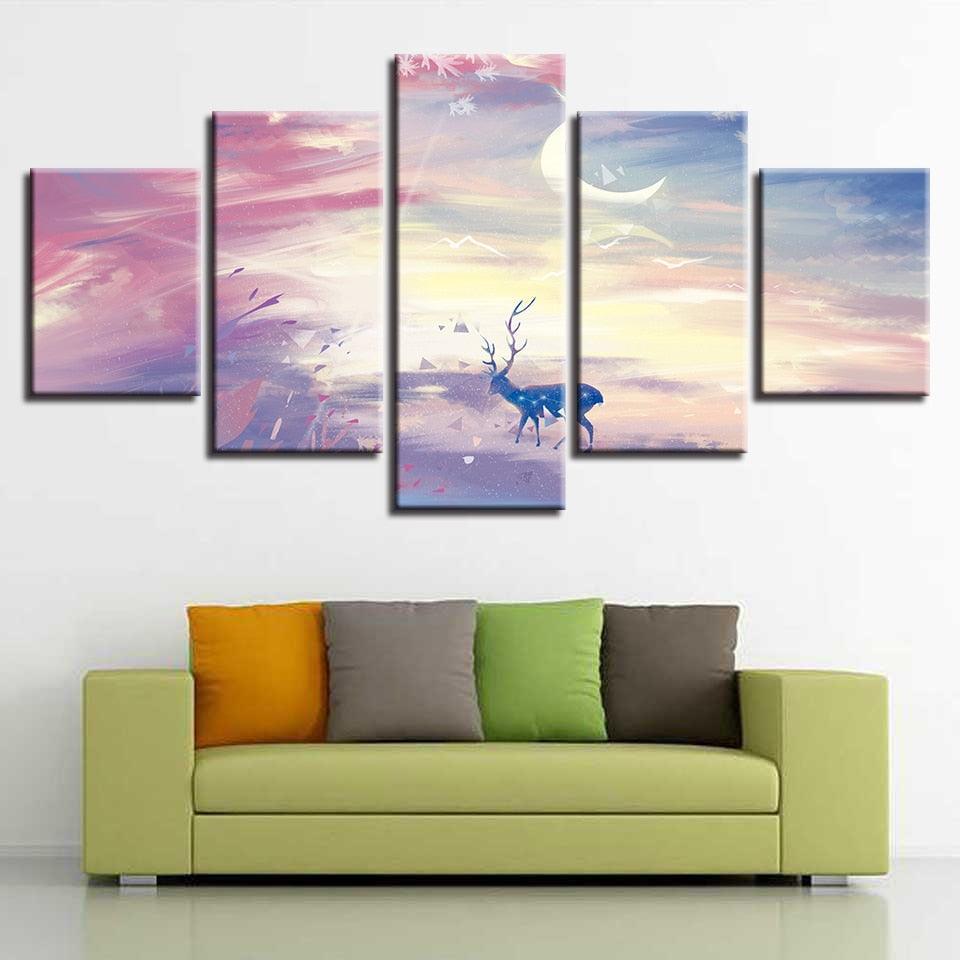 Deer 5 Piece HD Multi Panel Canvas Wall Art Frame-Original Frame