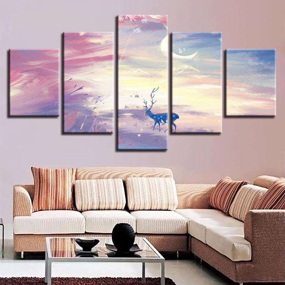 Deer 5 Piece HD Multi Panel Canvas Wall Art Frame-Original Frame