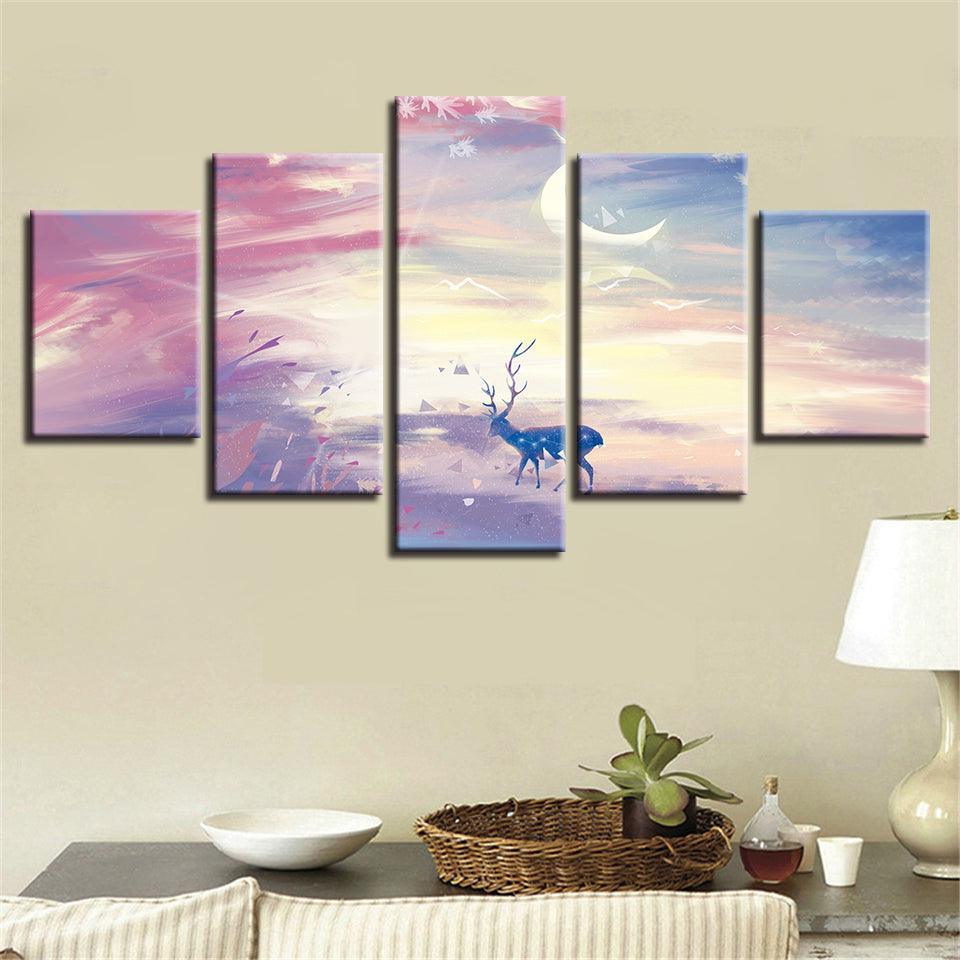 Deer 5 Piece HD Multi Panel Canvas Wall Art Frame-Original Frame