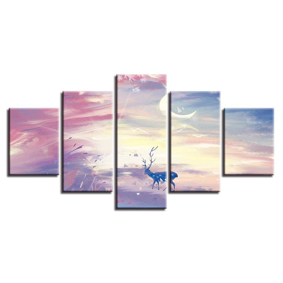 Deer 5 Piece HD Multi Panel Canvas Wall Art Frame-Original Frame