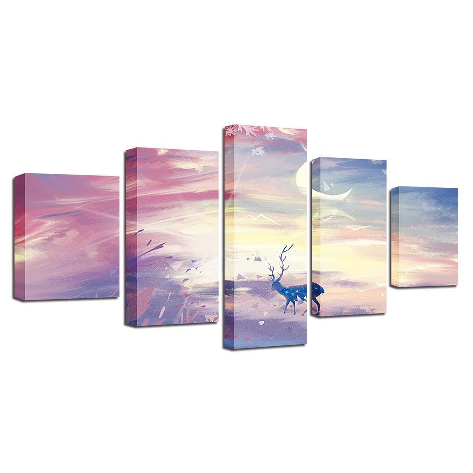 Deer 5 Piece HD Multi Panel Canvas Wall Art Frame-Original Frame