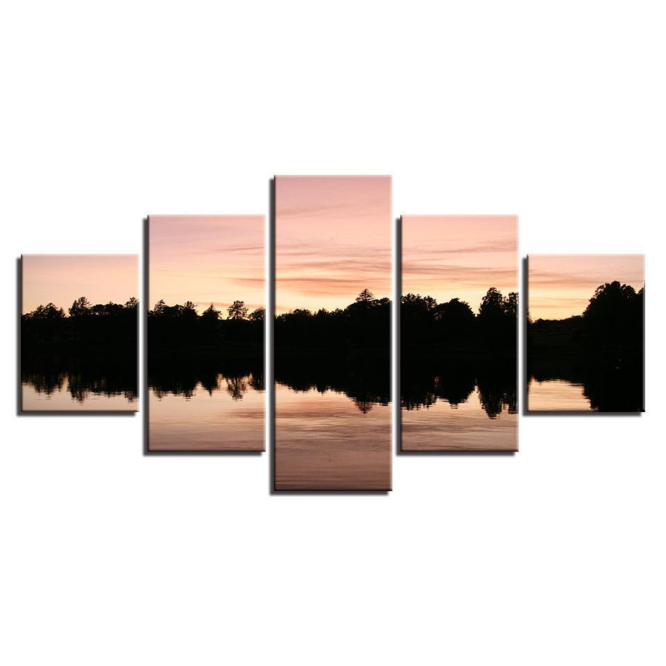Trees Reflected In The Lake 5 Piece HD Multi Panel Canvas Wall Art Frame-Original Frame