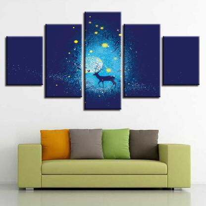 Deer And Stars 5 Piece HD Multi Panel Canvas Wall Art Frame-Original Frame