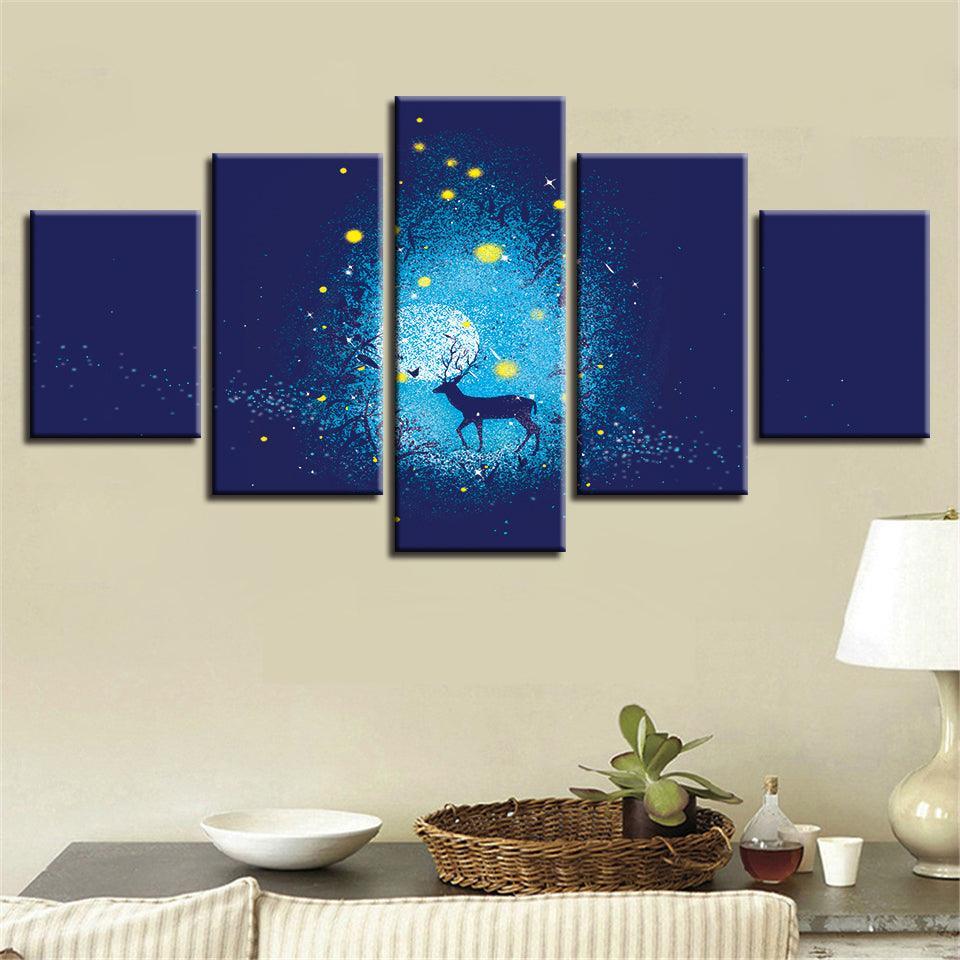 Deer And Stars 5 Piece HD Multi Panel Canvas Wall Art Frame-Original Frame