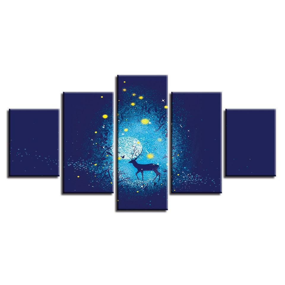 Deer And Stars 5 Piece HD Multi Panel Canvas Wall Art Frame-Original Frame