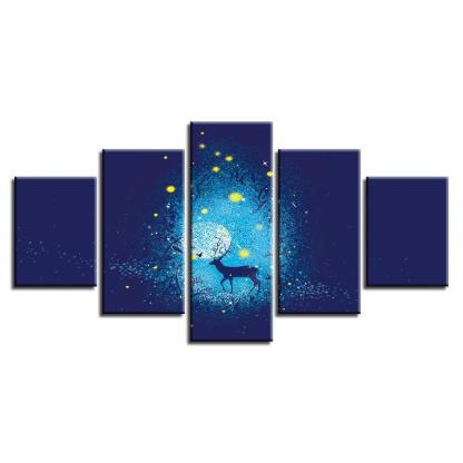 Deer And Stars 5 Piece HD Multi Panel Canvas Wall Art Frame-Original Frame