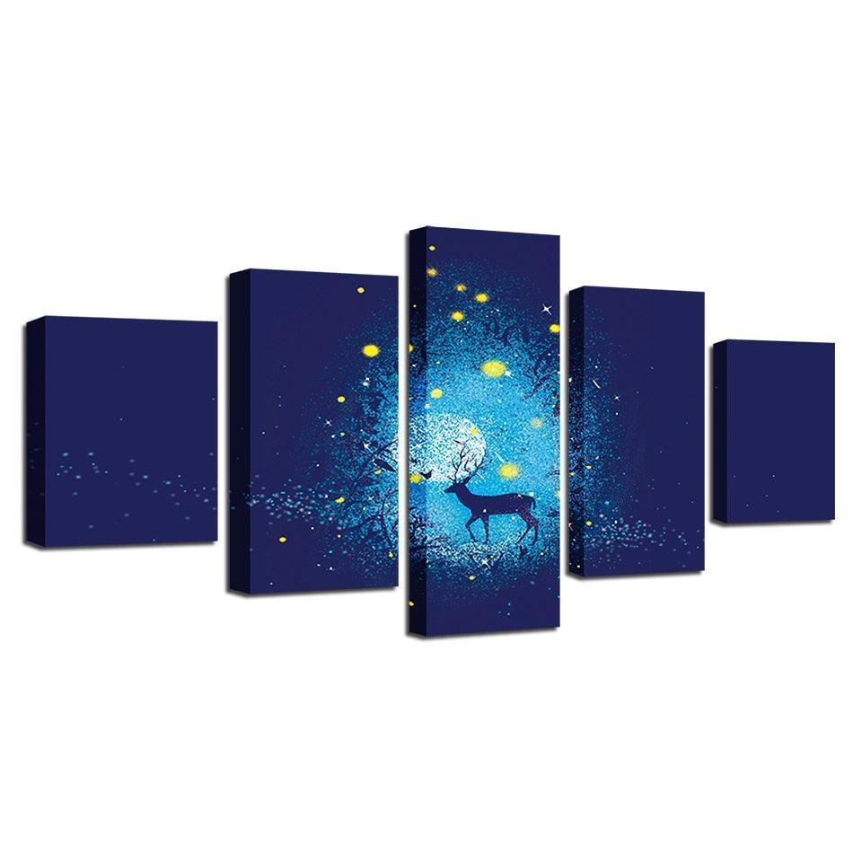Deer And Stars 5 Piece HD Multi Panel Canvas Wall Art Frame-Original Frame