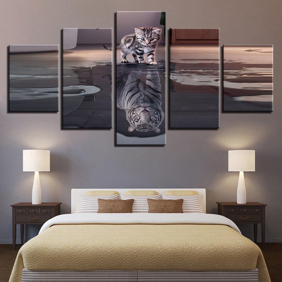 Delusional Cat 5 Piece HD Multi Panel Canvas Wall Art Frame-Original Frame