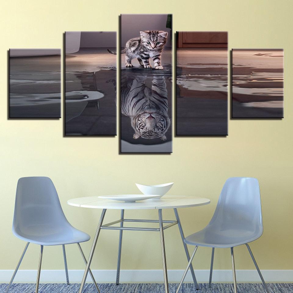 Delusional Cat 5 Piece HD Multi Panel Canvas Wall Art Frame-Original Frame