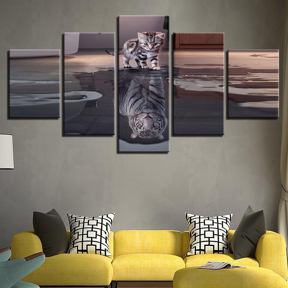 Delusional Cat 5 Piece HD Multi Panel Canvas Wall Art Frame-Original Frame