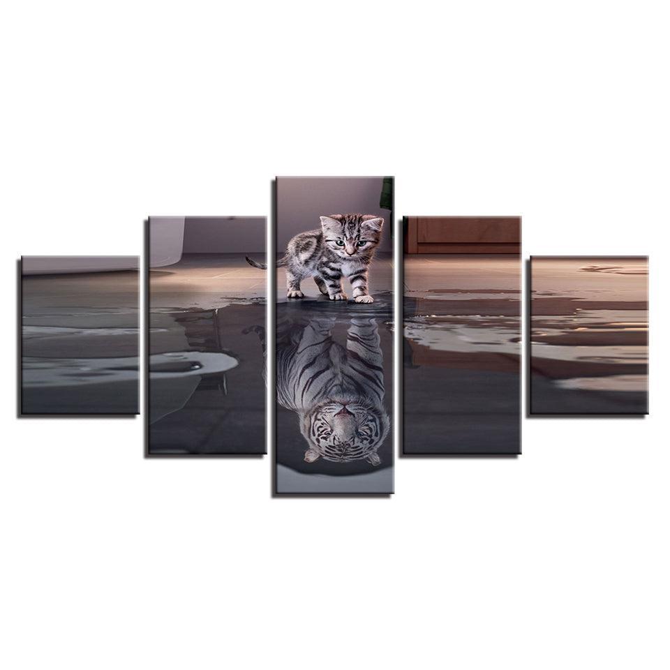 Delusional Cat 5 Piece HD Multi Panel Canvas Wall Art Frame-Original Frame