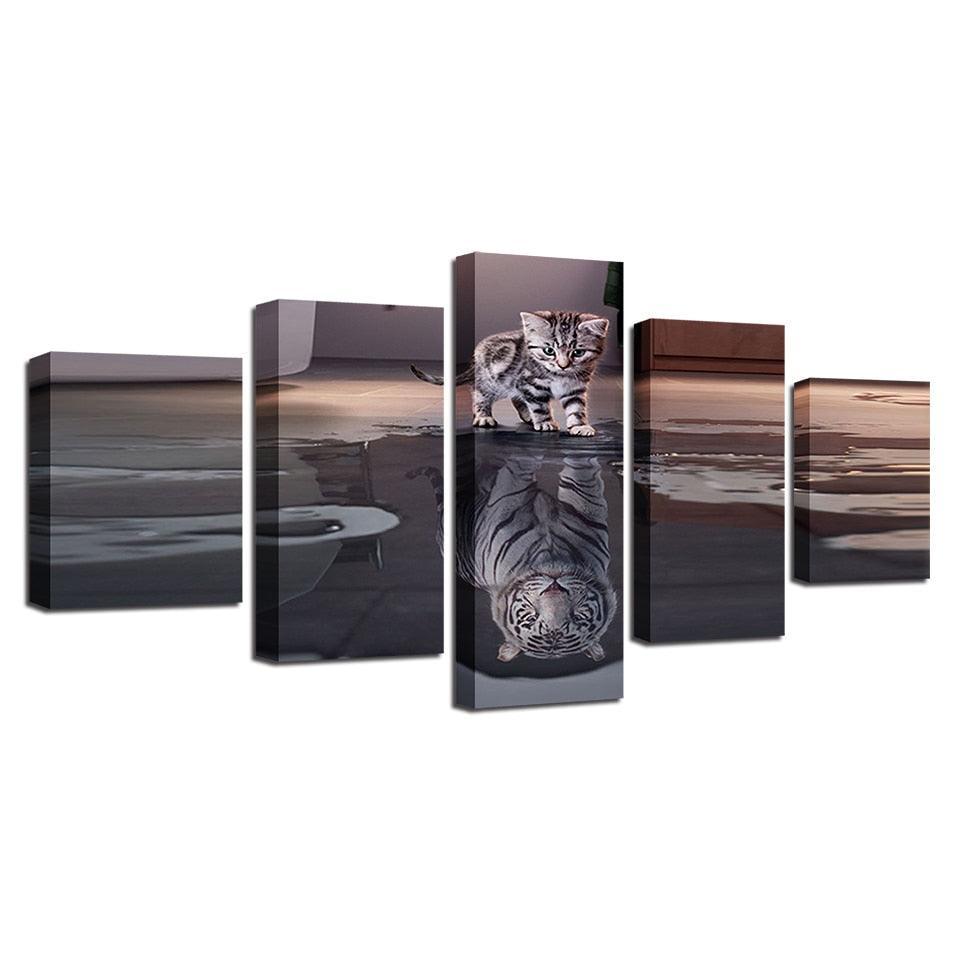 Delusional Cat 5 Piece HD Multi Panel Canvas Wall Art Frame-Original Frame