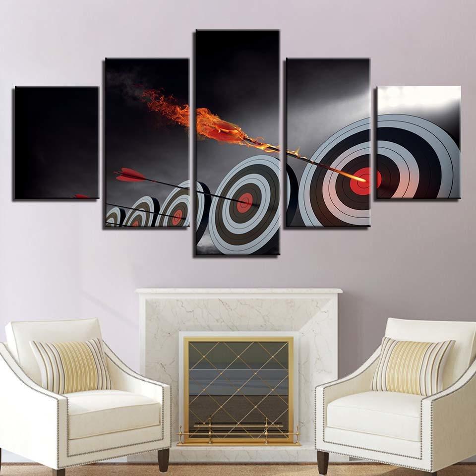 Arrow Target Dart 5 Piece HD Multi Panel Canvas Wall Art Frame-Original Frame