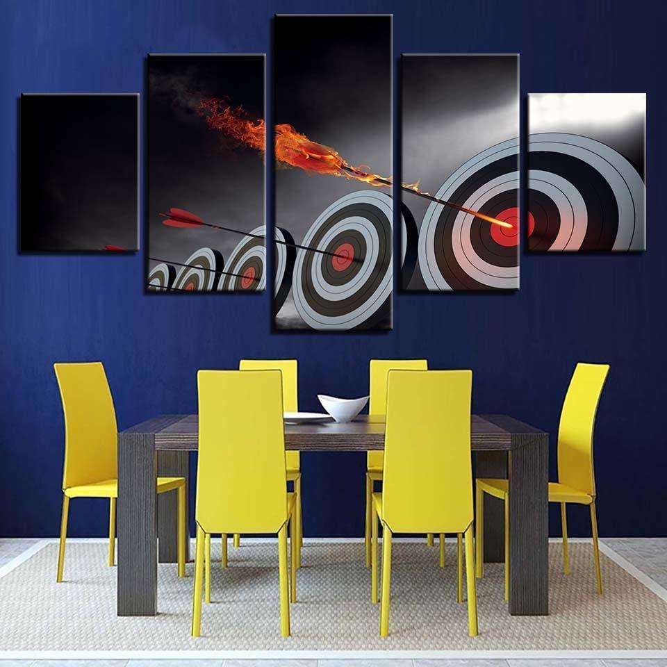 Arrow Target Dart 5 Piece HD Multi Panel Canvas Wall Art Frame-Original Frame
