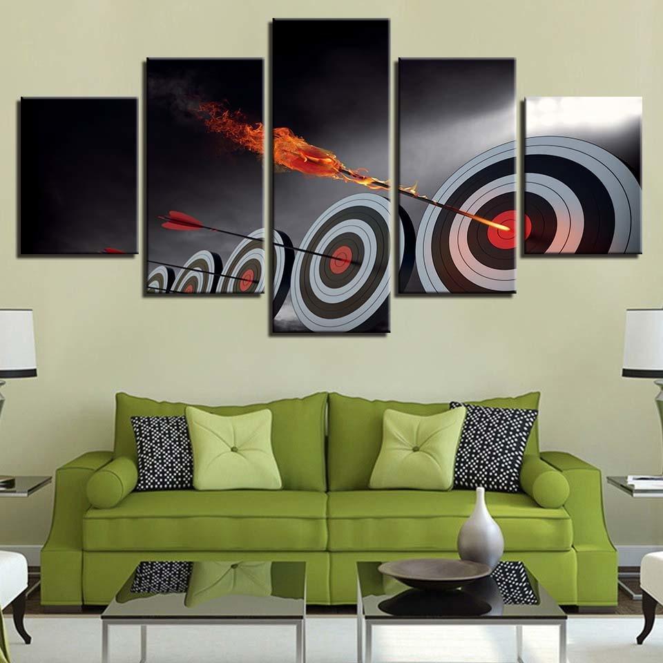 Arrow Target Dart 5 Piece HD Multi Panel Canvas Wall Art Frame-Original Frame