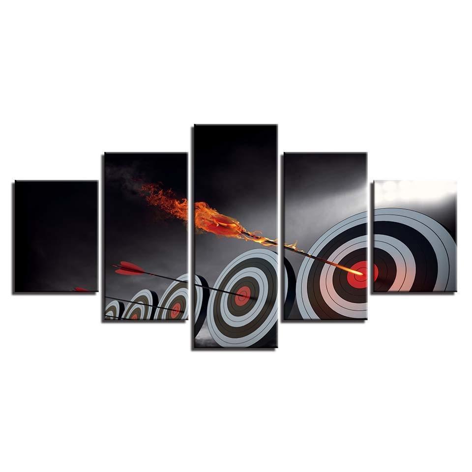 Arrow Target Dart 5 Piece HD Multi Panel Canvas Wall Art Frame-Original Frame