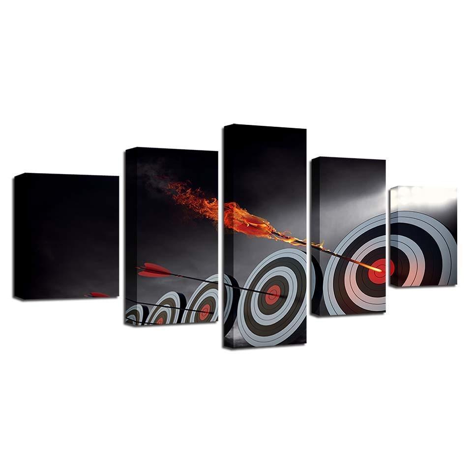 Arrow Target Dart 5 Piece HD Multi Panel Canvas Wall Art Frame-Original Frame