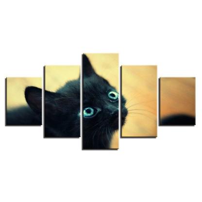 Black Cat Blue 5 Piece HD Multi Panel Canvas Wall Art Frame-Original Frame