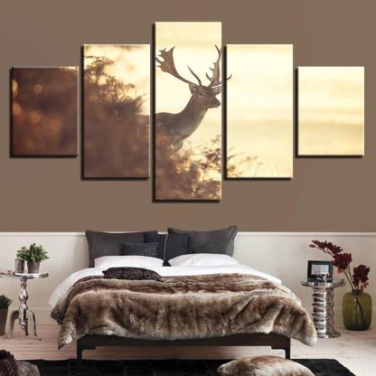 Forest Deer 5 Piece HD Multi Panel Canvas Wall Art Frame-Original Frame