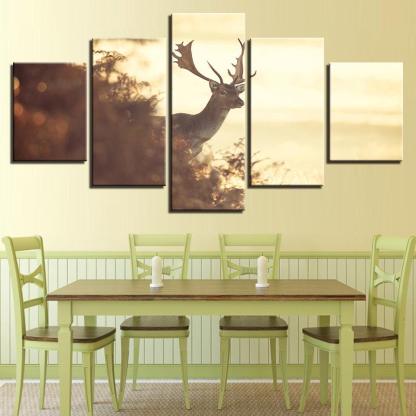 Forest Deer 5 Piece HD Multi Panel Canvas Wall Art Frame-Original Frame