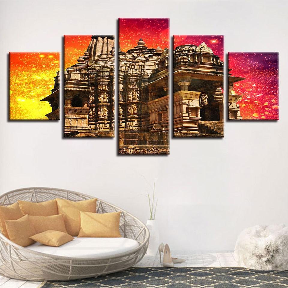Hindu Temple 5 Piece HD Multi Panel Canvas Wall Art Frame-Original Frame