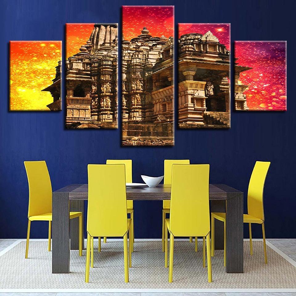 Hindu Temple 5 Piece HD Multi Panel Canvas Wall Art Frame-Original Frame