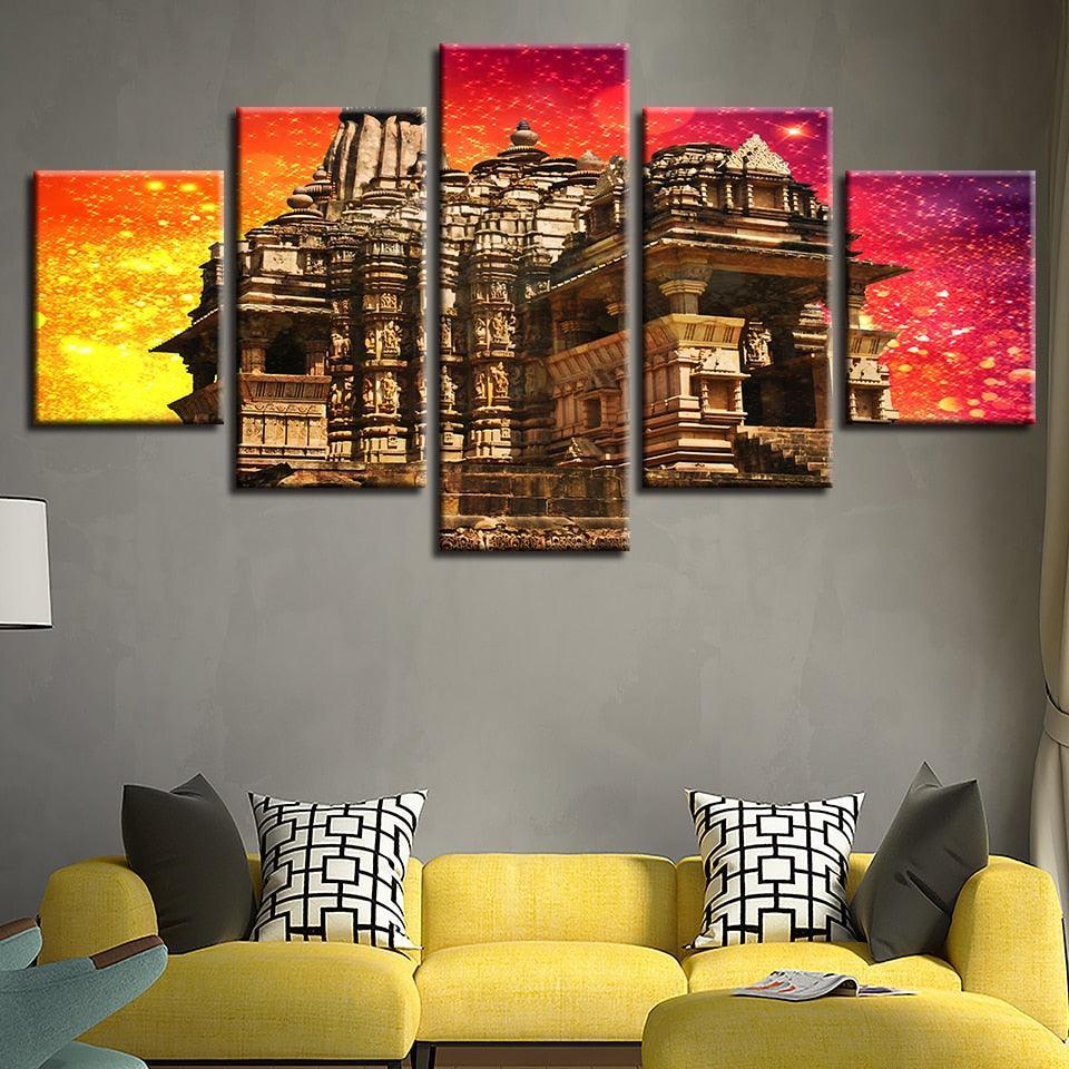 Hindu Temple 5 Piece HD Multi Panel Canvas Wall Art Frame-Original Frame
