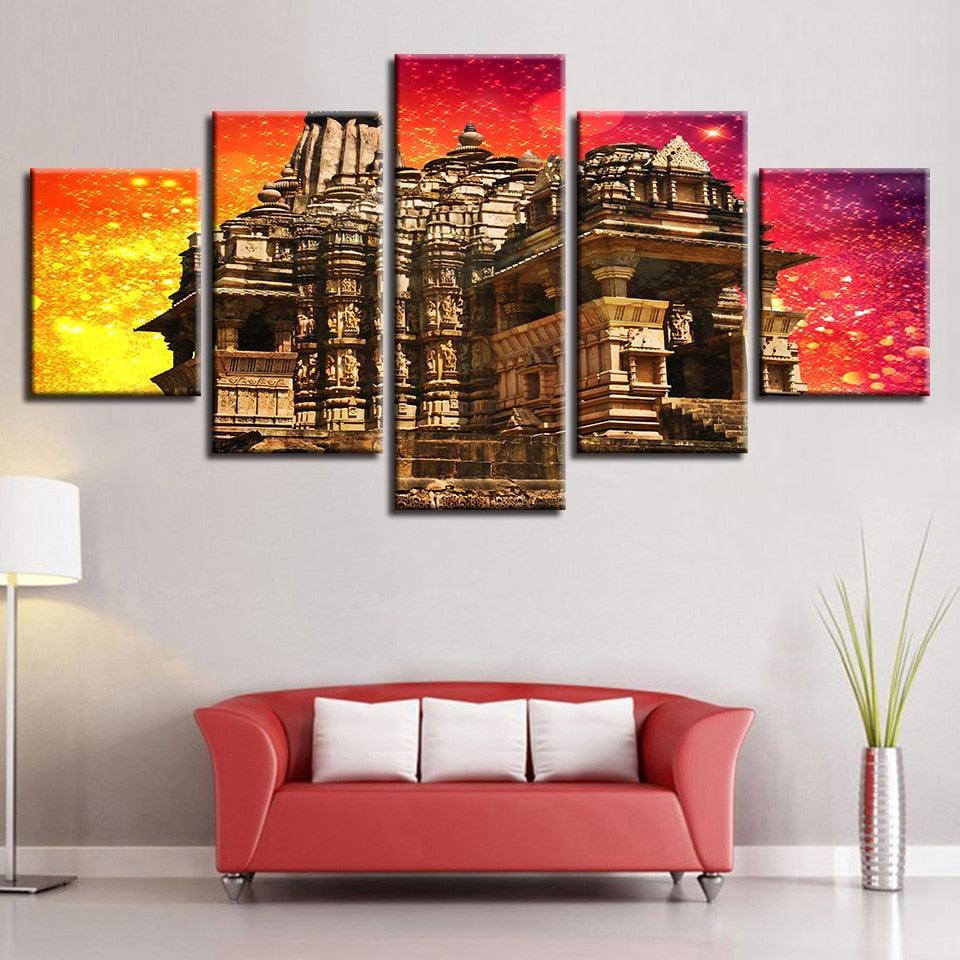 Hindu Temple 5 Piece HD Multi Panel Canvas Wall Art Frame-Original Frame