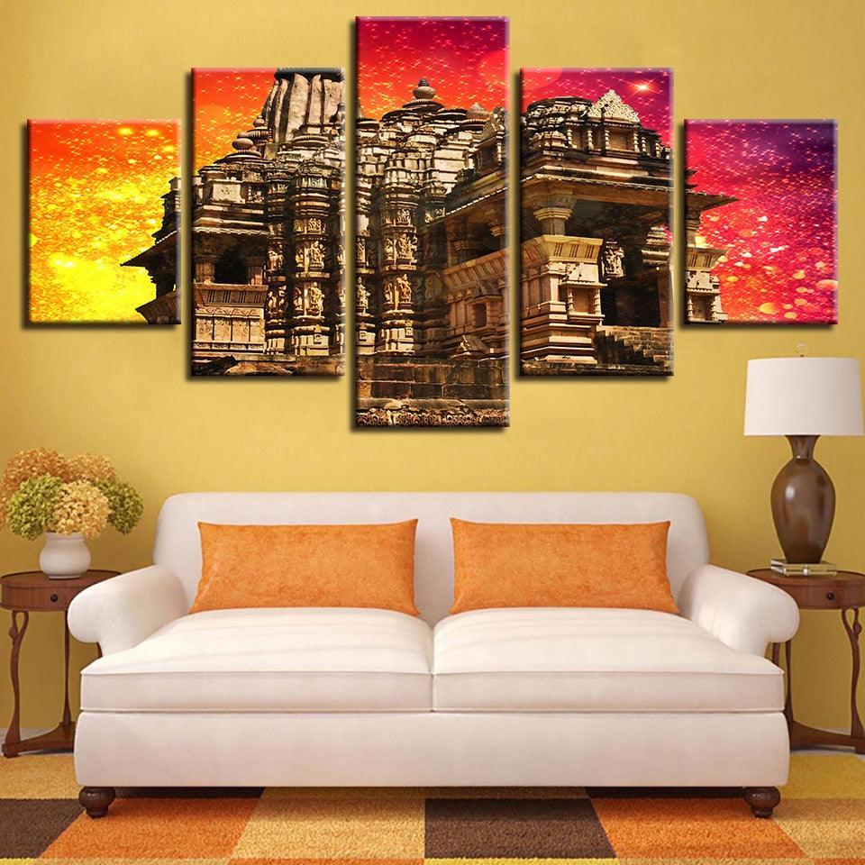 Hindu Temple 5 Piece HD Multi Panel Canvas Wall Art Frame-Original Frame