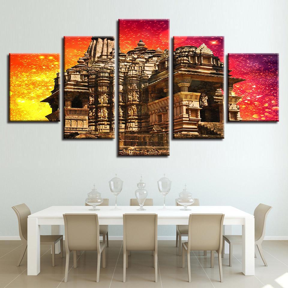 Hindu Temple 5 Piece HD Multi Panel Canvas Wall Art Frame-Original Frame
