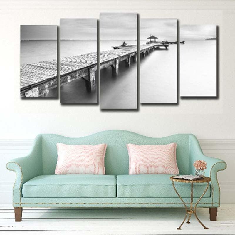 Lonely Bridge 5 Piece HD Multi Panel Canvas Wall Art Frame-Original Frame