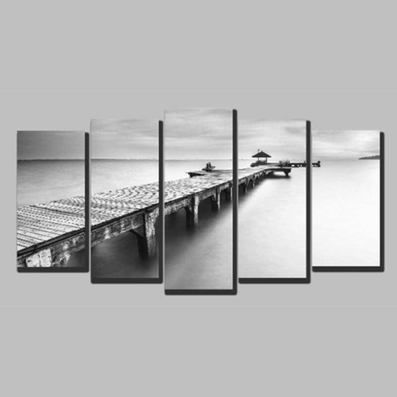 Lonely Bridge 5 Piece HD Multi Panel Canvas Wall Art Frame-Original Frame