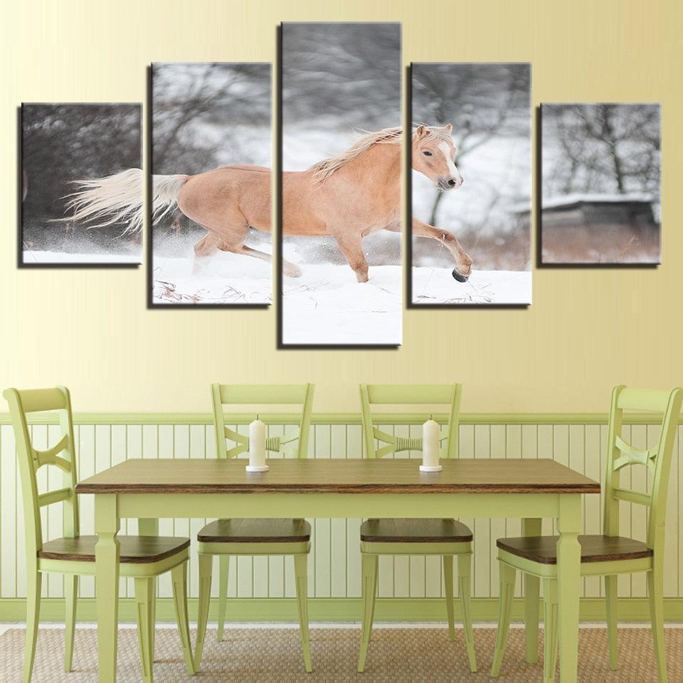 Horse Running 5 Piece HD Multi Panel Canvas Wall Art Frame-Original Frame