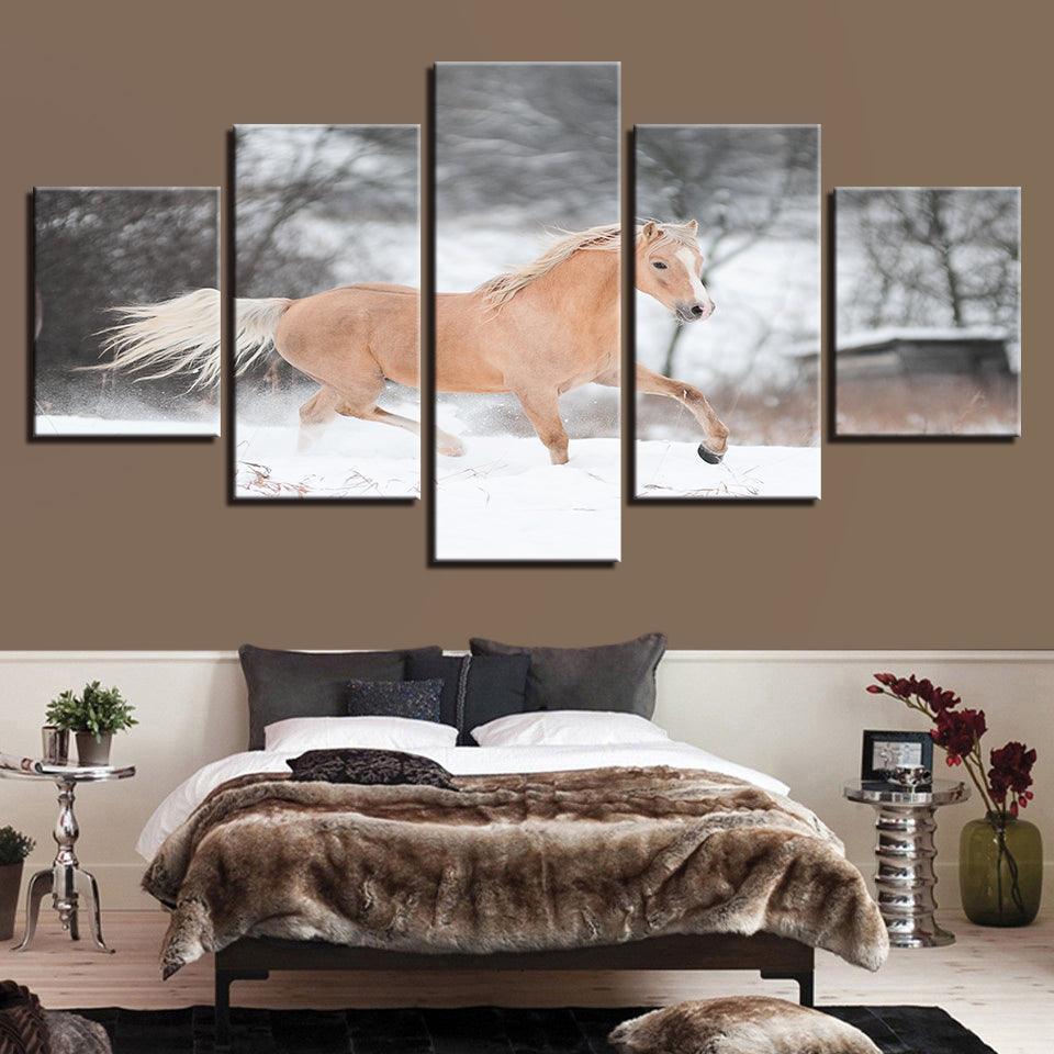 Horse Running 5 Piece HD Multi Panel Canvas Wall Art Frame-Original Frame