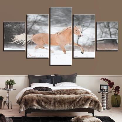 Horse Running 5 Piece HD Multi Panel Canvas Wall Art Frame-Original Frame