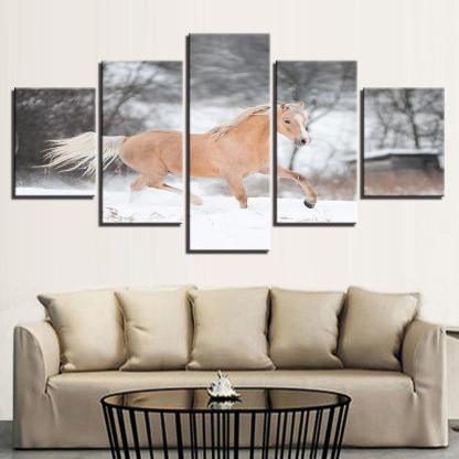 Horse Running 5 Piece HD Multi Panel Canvas Wall Art Frame-Original Frame