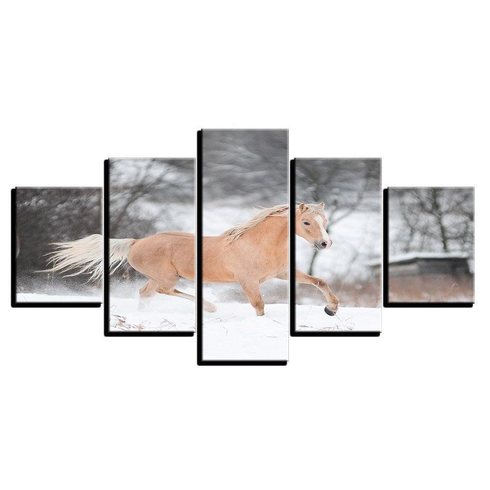 Horse Running 5 Piece HD Multi Panel Canvas Wall Art Frame-Original Frame