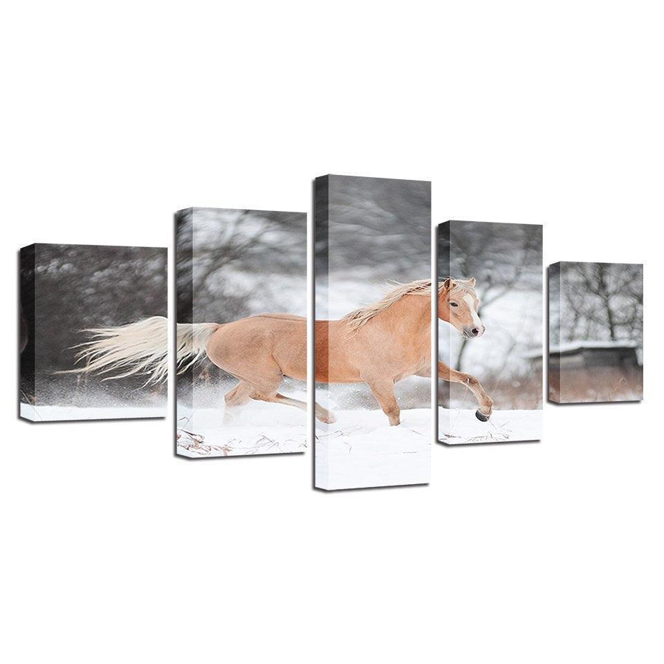 Horse Running 5 Piece HD Multi Panel Canvas Wall Art Frame-Original Frame