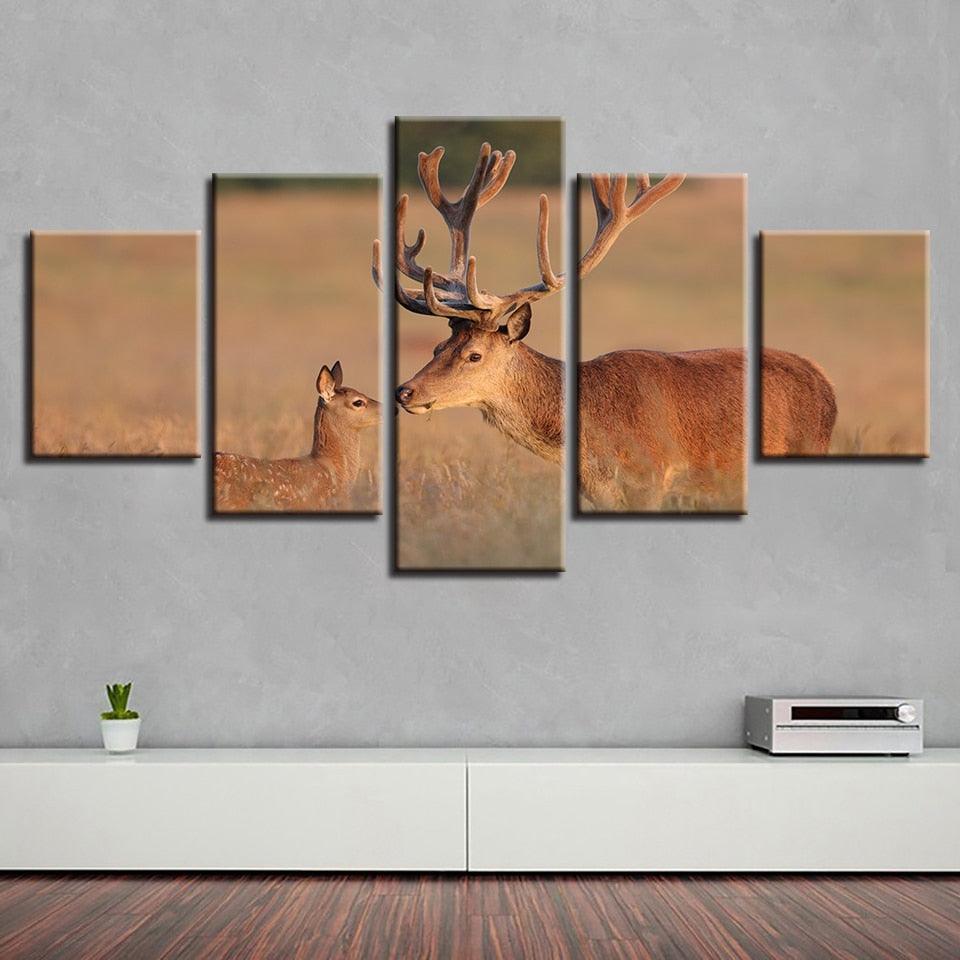Prairie Elk 5 Piece HD Multi Panel Canvas Wall Art-Original Frame